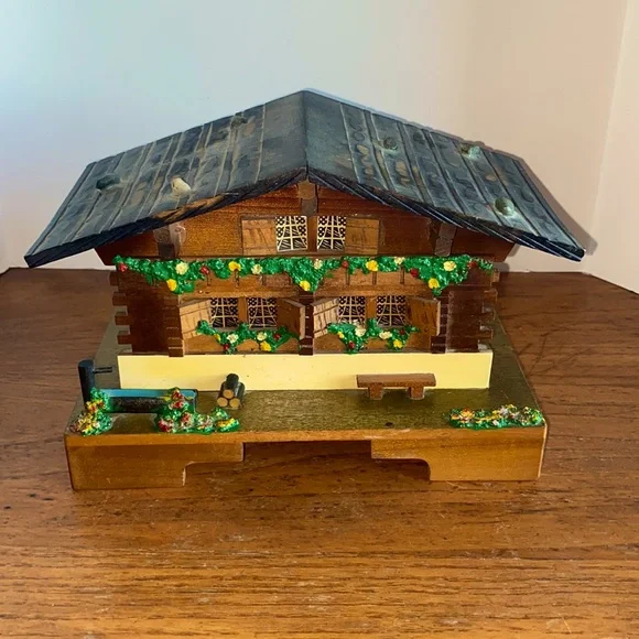 Storage & Organization | Vintage 6s70s Wooden Swiss Chalet Musical